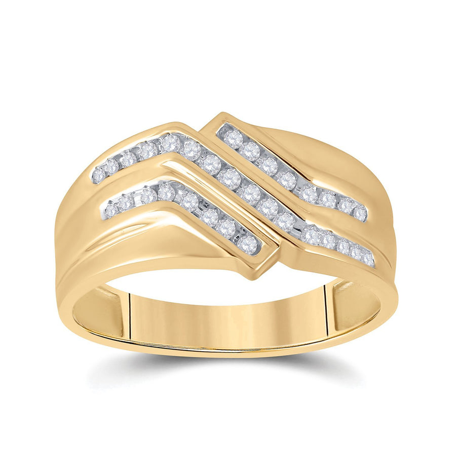 10kt Yellow Gold Mens Round Diamond Triple Row Band Ring 1/4 Cttw