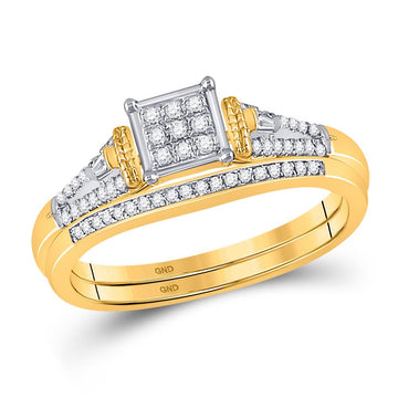 14kt Yellow Gold Round Diamond Bridal Wedding Ring Band Set 1/5 Cttw