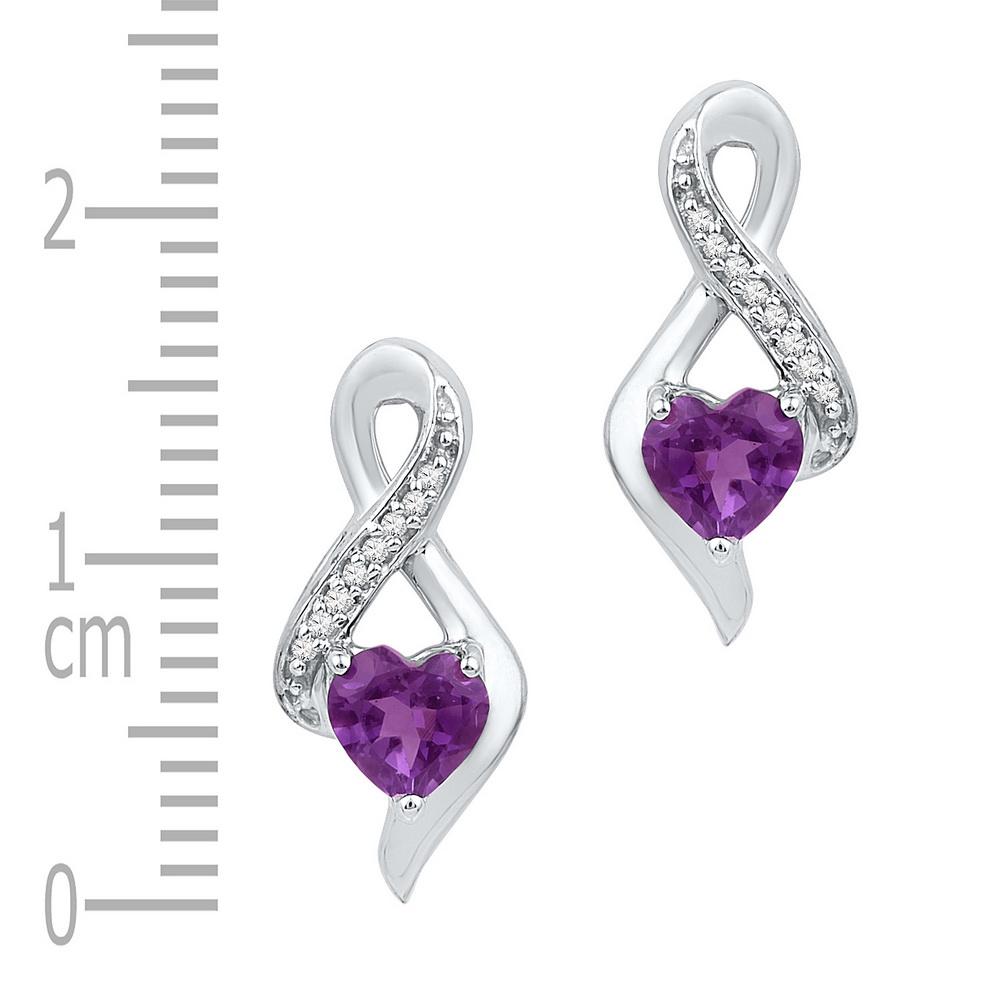10kt White Gold Womens Heart Amethyst Diamond Fashion Earrings 1/20 Cttw