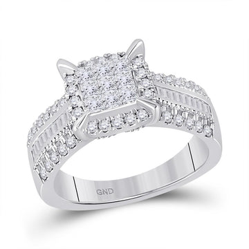 14kt White Gold Womens Princess Diamond Square Cluster Ring 1 Cttw