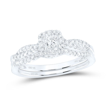10kt White Gold Princess Diamond Halo Bridal Wedding Ring Band Set 1/2 Cttw