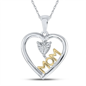 Sterling Silver Womens Round Diamond Heart Mom Pendant .02 Cttw