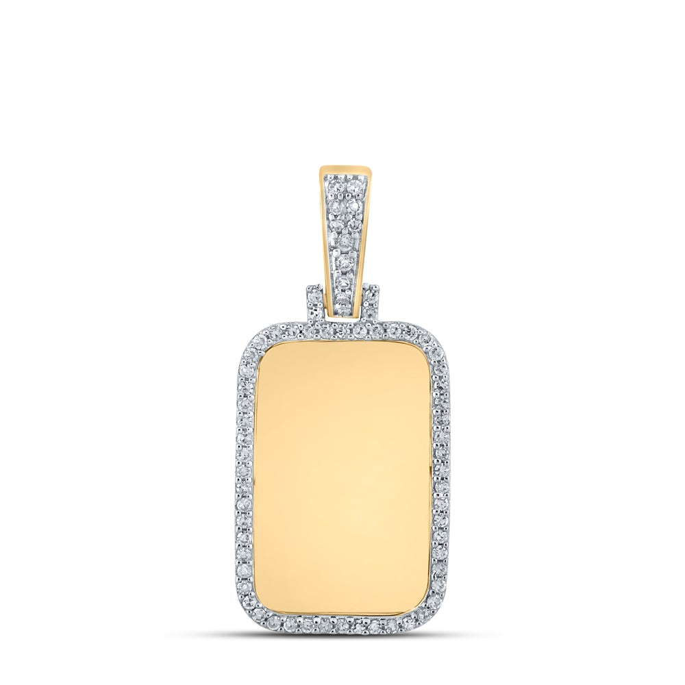 14kt Yellow Gold Mens Round Diamond Dog Tag Memory Charm Pendant 1/3 Cttw