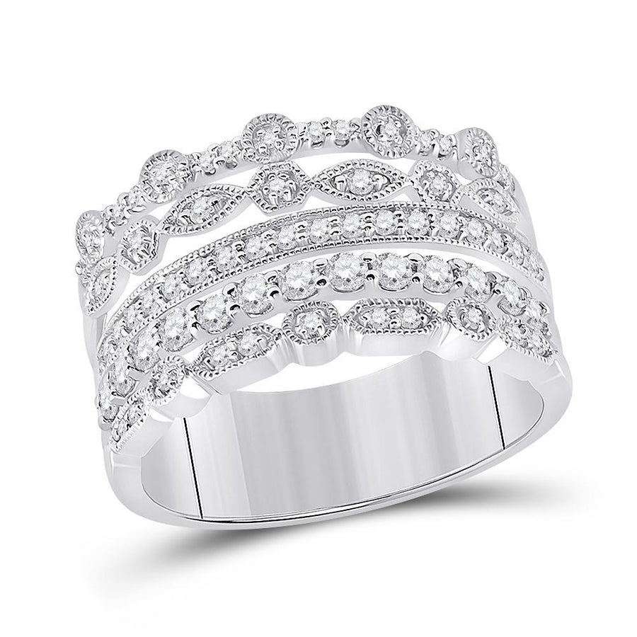 10kt White Gold Womens Round Diamond Stacked Band Ring 1/2 Cttw