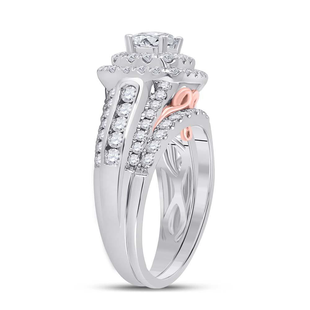 14kt Two-tone Gold Round Diamond Bridal Wedding Ring Band Set 2 Cttw