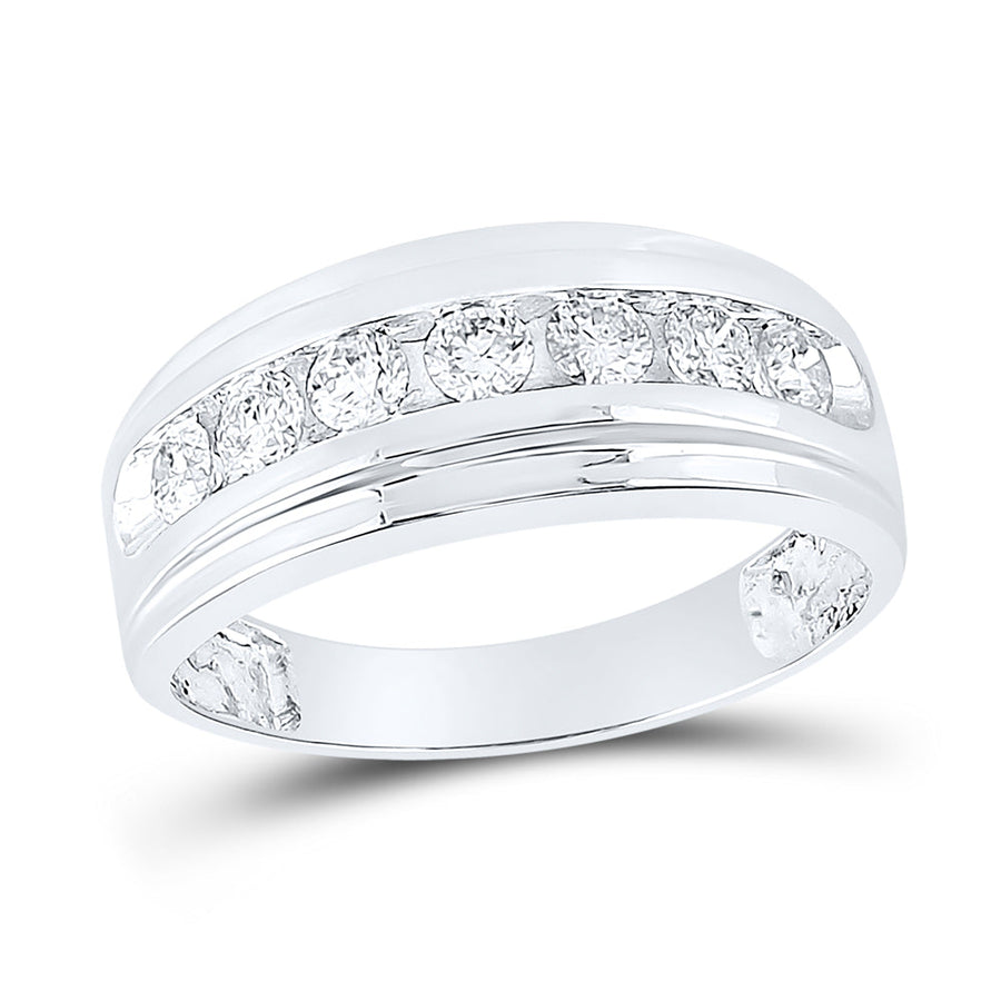 10kt White Gold Mens Round Diamond Wedding Channel-Set Band Ring 7/8 Cttw