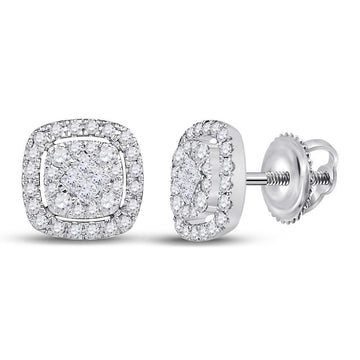14kt White Gold Womens Princess Diamond Cushion Cluster Earrings 1/2 Cttw