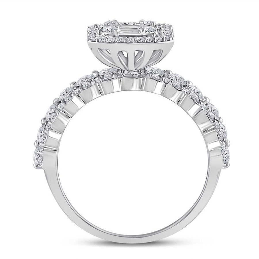 14kt White Gold Baguette Diamond Bridal Wedding Ring Band Set 1-7/8 Cttw