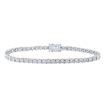 Sterling Silver Womens Round Diamond 7-inch Fashion Bracelet 1 Cttw