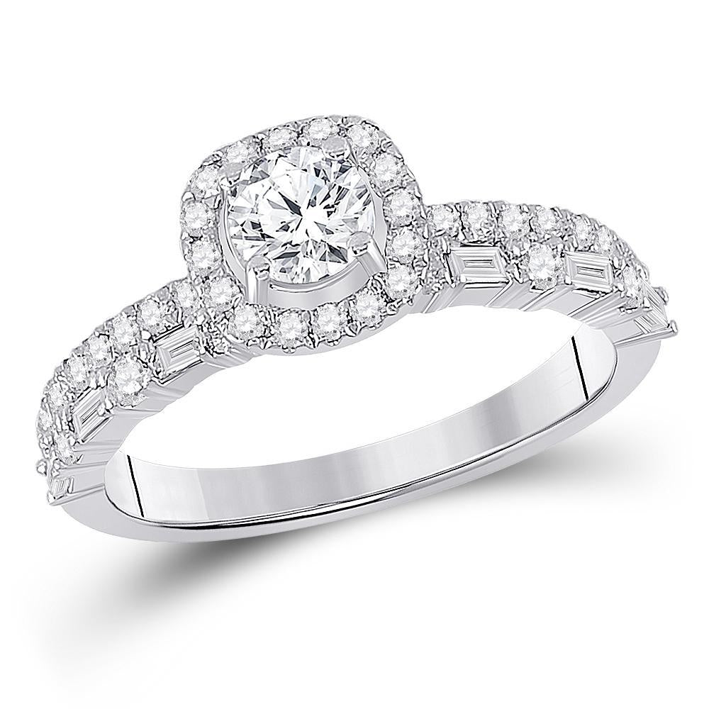 14kt White Gold Round Diamond Halo Bridal Wedding Engagement Ring 1 Cttw