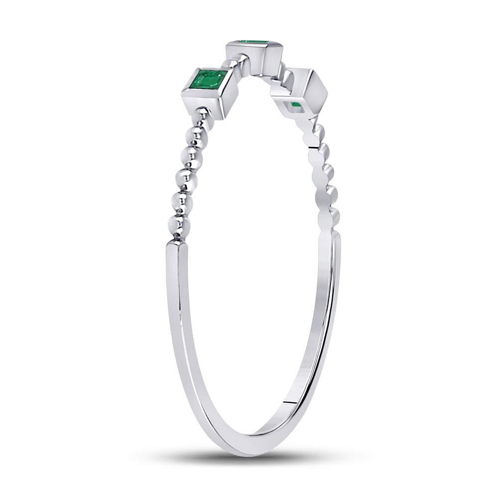 10kt White Gold Womens Princess Emerald Beaded 3-stone Stackable Band Ring .03 Cttw