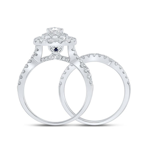 14kt White Gold Pear Diamond Halo Bridal Wedding Ring Band Set 2 Cttw