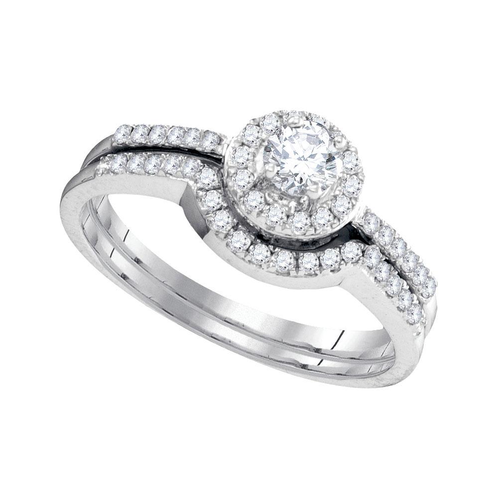 10kt White Gold Round Diamond Bridal Wedding Ring Band Set 1/2 Cttw