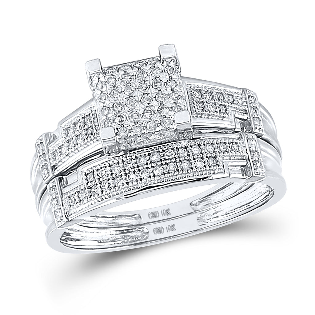 10kt White Gold His Hers Round Diamond Square Matching Wedding Set 1/2 Cttw