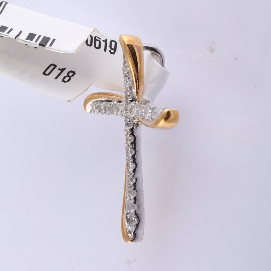 14kt Two-tone Gold Womens Round Diamond Cross Pendant 1/8 Cttw