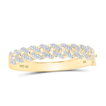10kt Yellow Gold Womens Round Diamond Cuban Link Cuff Bangle Bracelet 3 Cttw