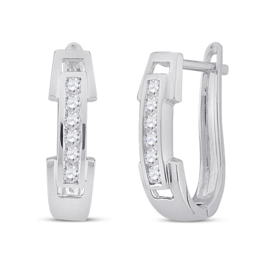 14kt White Gold Womens Round Diamond Hoop Earrings 1/5 Cttw