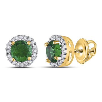10kt Yellow Gold Womens Round Synthetic Emerald Solitaire Stud Earrings 1 Cttw