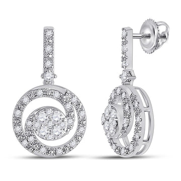 14kt White Gold Womens Round Diamond Fashion Swirl Dangle Earrings 1/2 Cttw