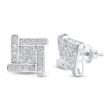 Sterling Silver Round Diamond Square Earrings 1/8 Cttw