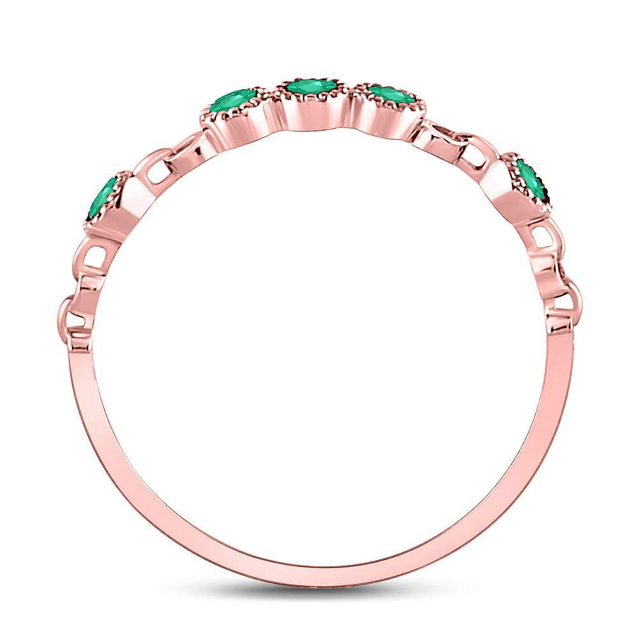 10kt Rose Gold Womens Round Emerald Dot Stackable Band Ring 1/20 Cttw