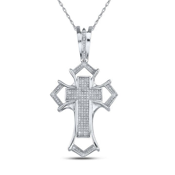 Sterling Silver Mens Round Diamond Gothic Cross Charm Pendant 1/2 Cttw