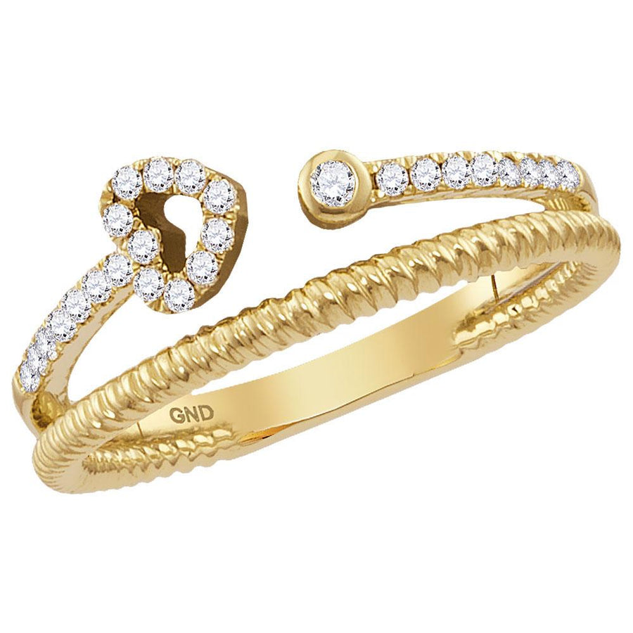 14kt Yellow Gold Womens Round Diamond Heart Stackable Band Ring 1/6 Cttw