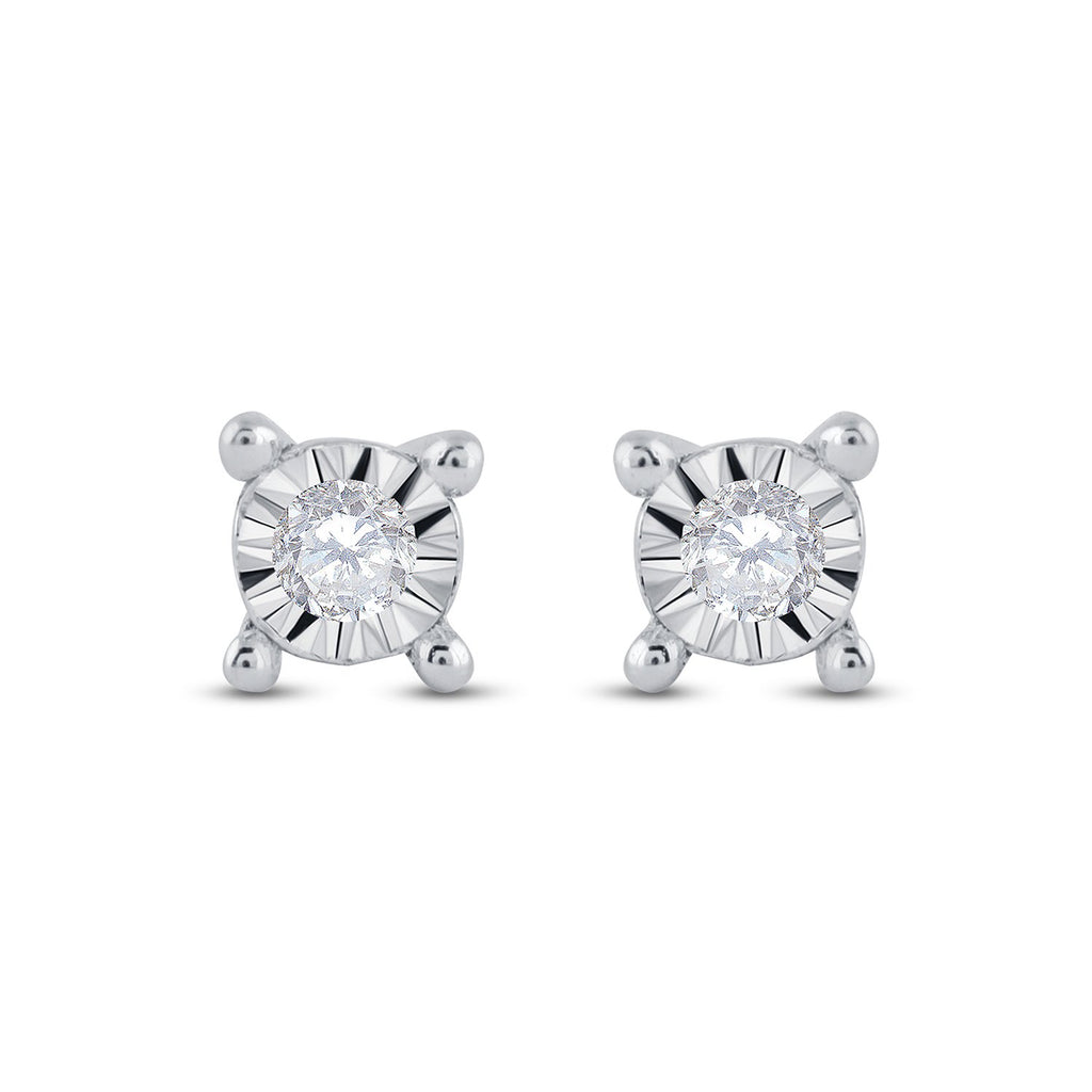 10kt White Gold Womens Round Diamond Stud Earrings 1/20 Cttw