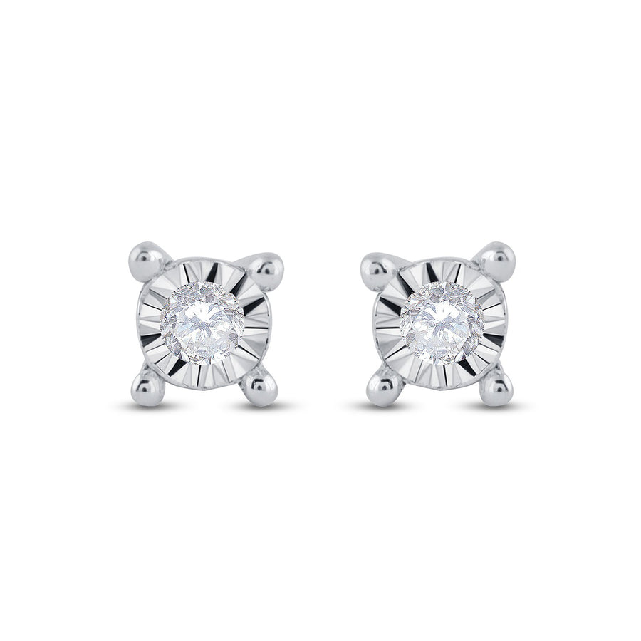 10kt White Gold Womens Round Diamond Stud Earrings 1/20 Cttw