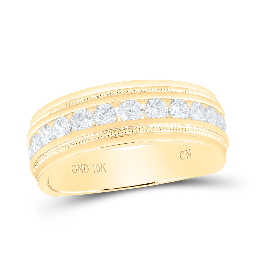 10kt Yellow Gold Mens Round Diamond Wedding Single Row Band Ring 1 Cttw