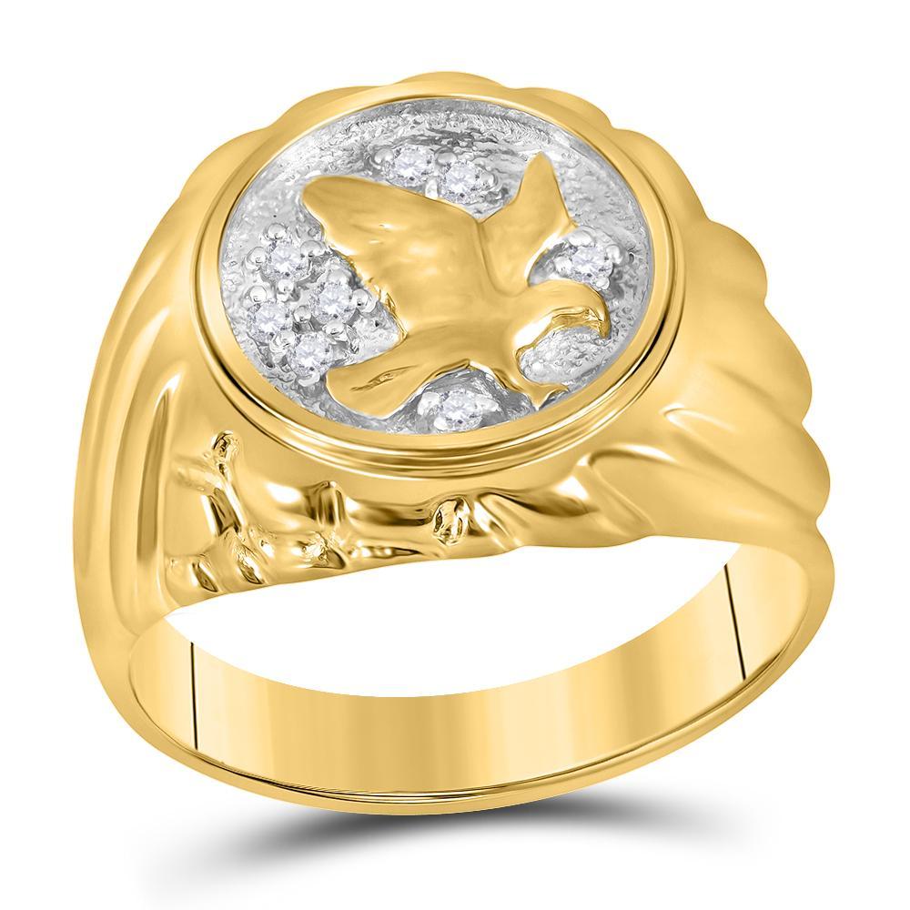 10kt Yellow Gold Mens Round Diamond Cluster Eagle Bird Ring 1/10 Cttw