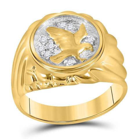 10kt Yellow Gold Mens Round Diamond Cluster Eagle Bird Ring 1/10 Cttw