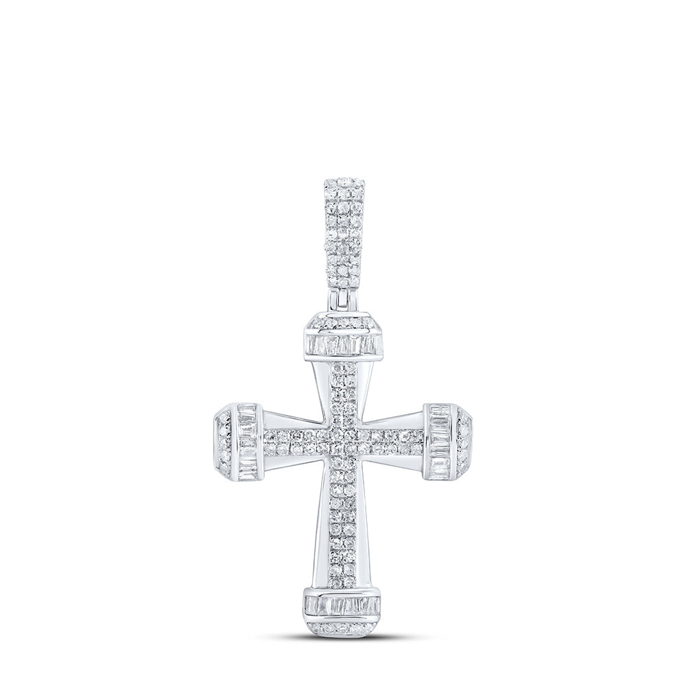 Sterling Silver Womens Baguette Diamond Cross Pendant 1 Cttw