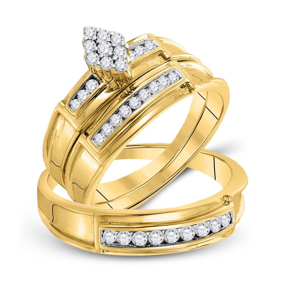 14kt Yellow Gold His Hers Round Diamond Cluster Matching Wedding Set 1/2 Cttw