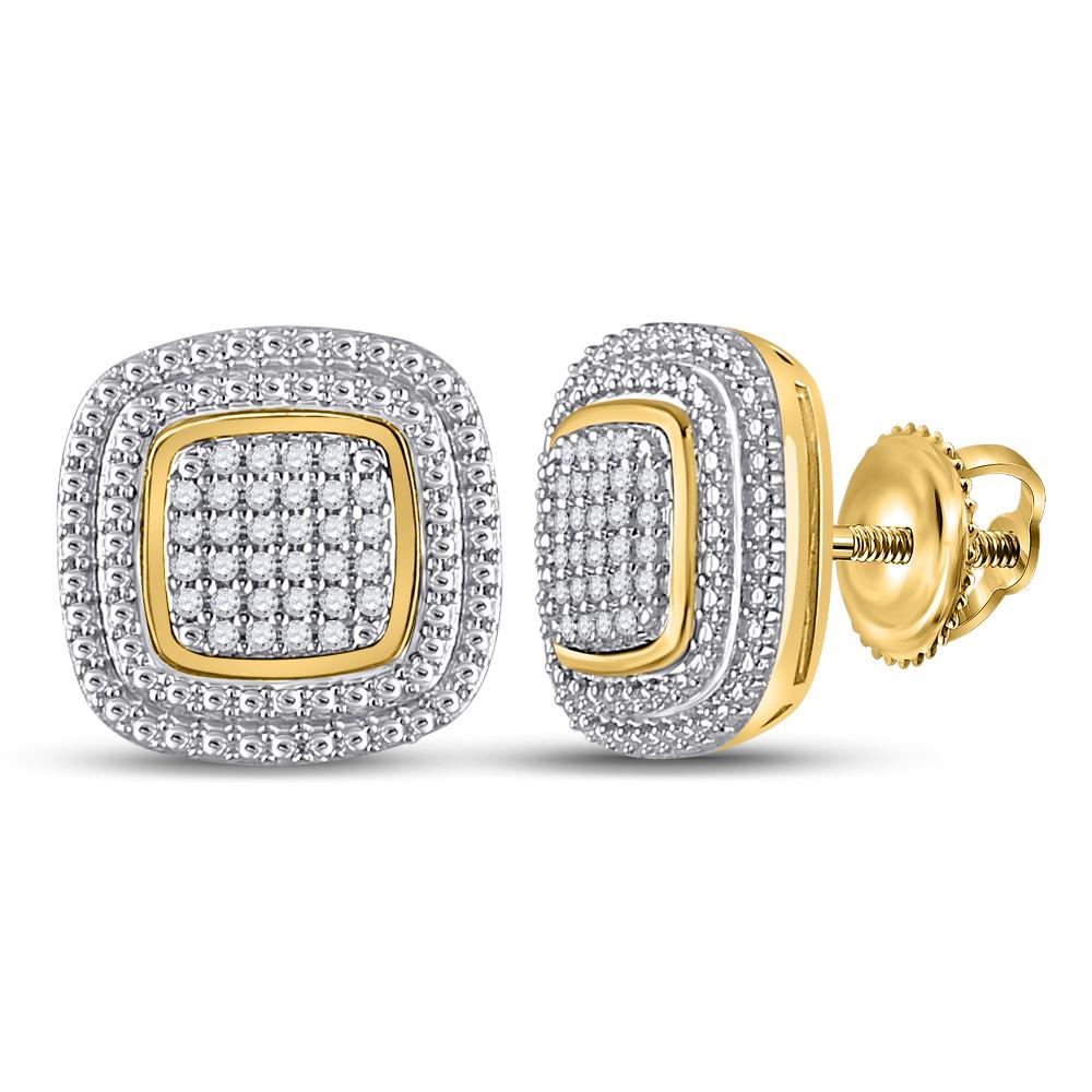 10kt Yellow Gold Womens Round Diamond Square Cluster Earrings 1/6 Cttw