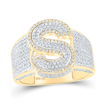 10kt Two-tone Gold Mens Round Diamond S Initial Letter Ring 1 Cttw