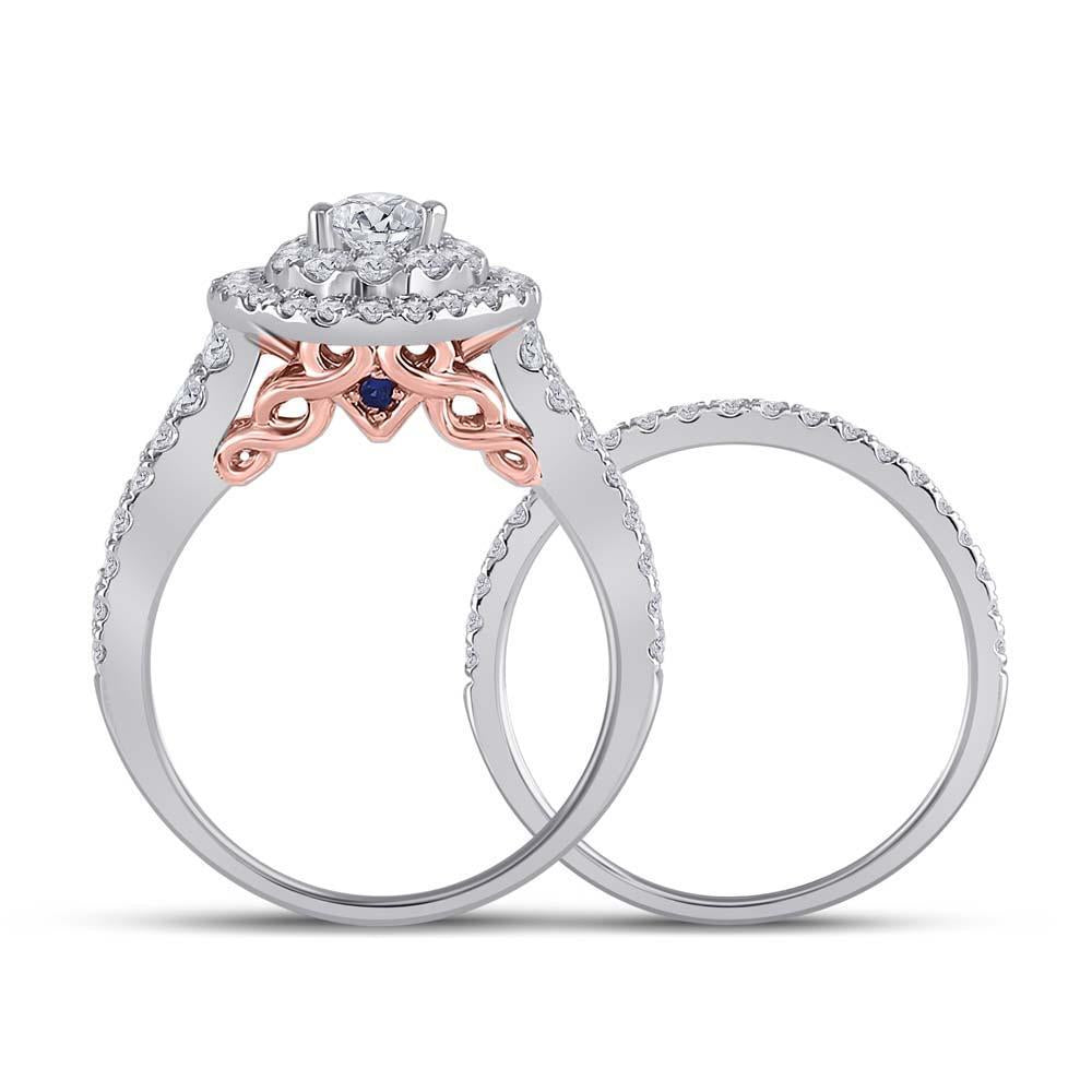 14kt Two-tone Gold Pear Diamond Bridal Wedding Ring Band Set 2 Cttw