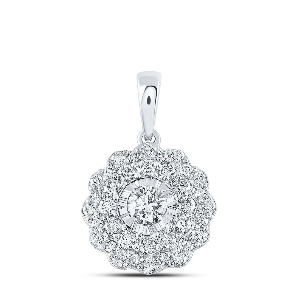 10kt White Gold Womens Round Diamond Fashion Pendant 3/4 Cttw