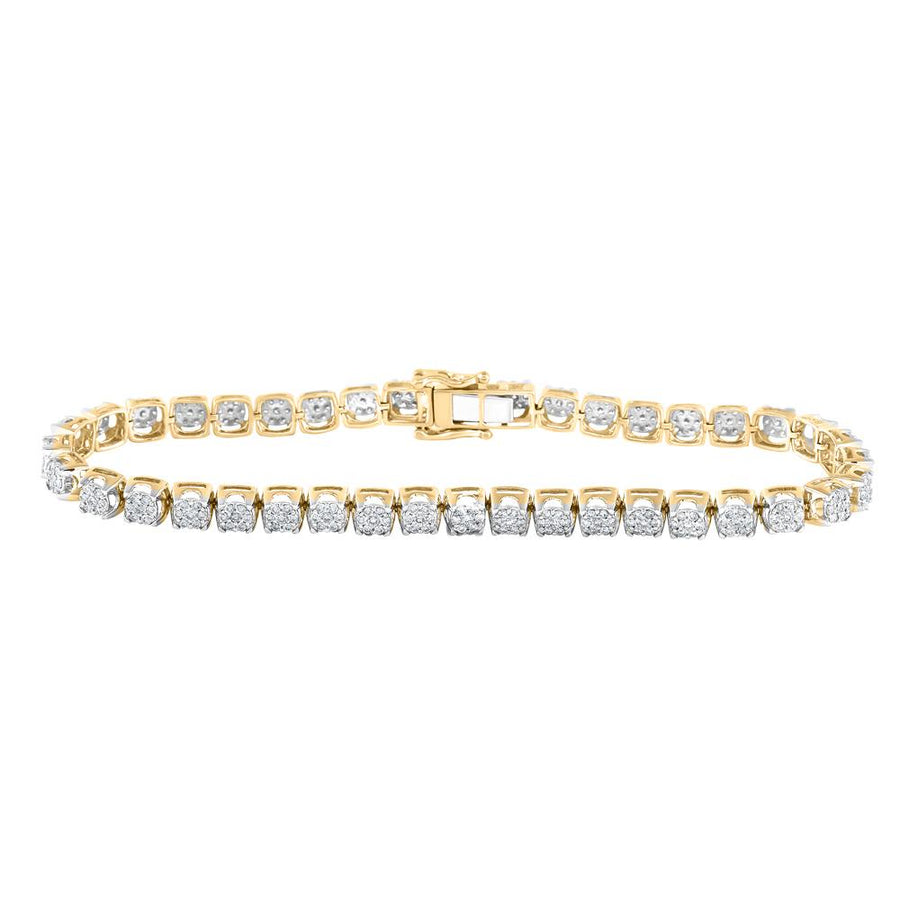 10kt Yellow Gold Mens Round Diamond Cluster Fashion Bracelet 3 Cttw