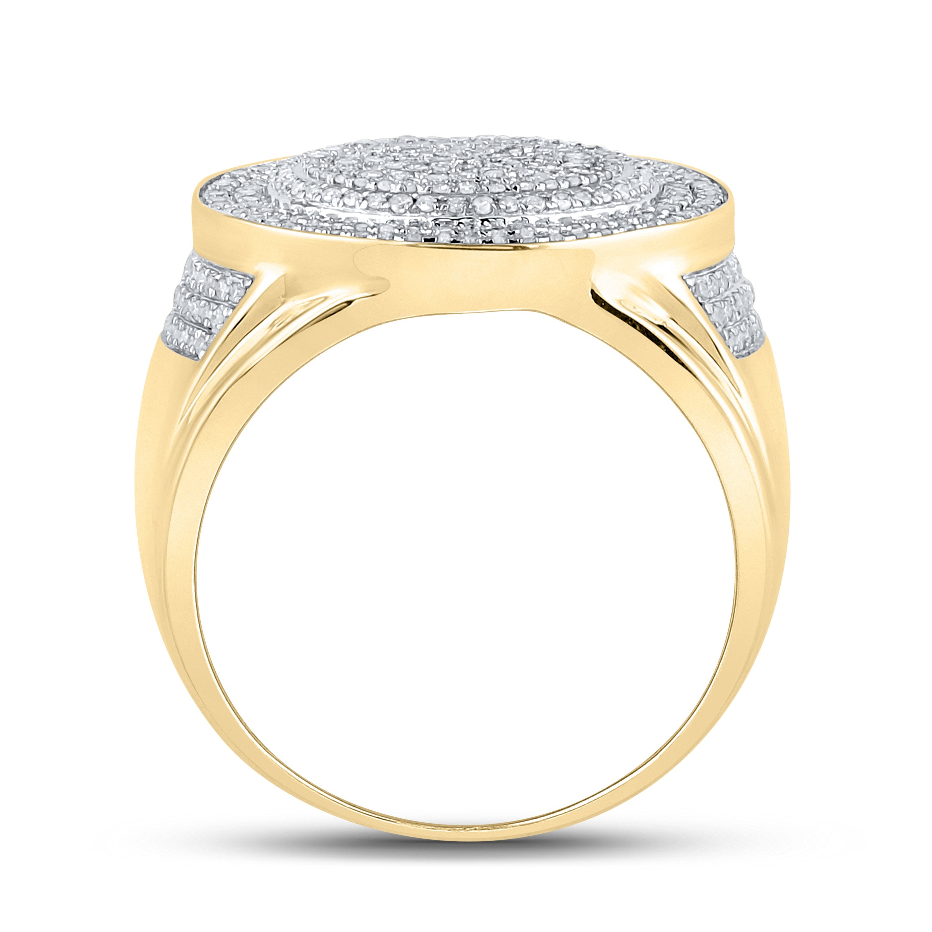 10kt Yellow Gold Mens Round Diamond Circle Ring 7/8 Cttw