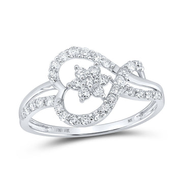 10kt White Gold Womens Round Diamond Heart Ring 3/8 Cttw