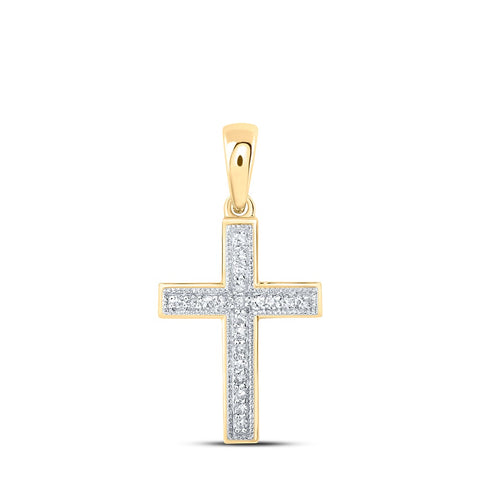 10kt Yellow Gold Womens Round Diamond Cross Pendant 1/10 Cttw