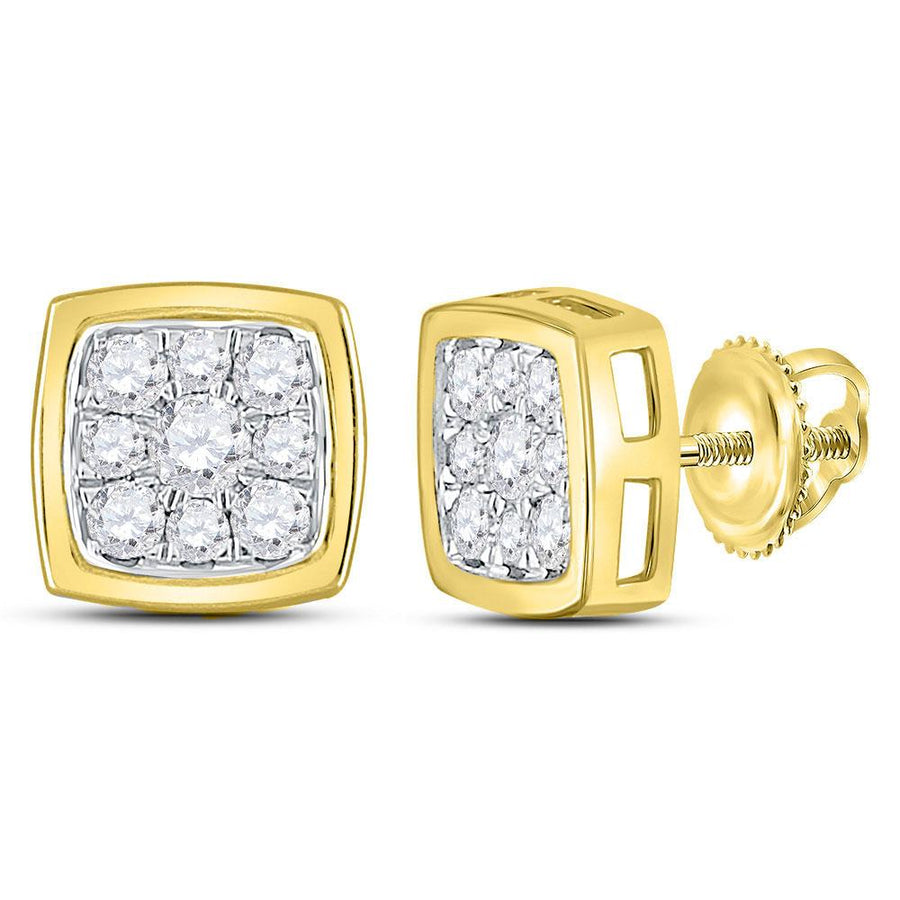 14kt Yellow Gold Womens Round Diamond Square Cluster Stud Earrings 1/2 Cttw