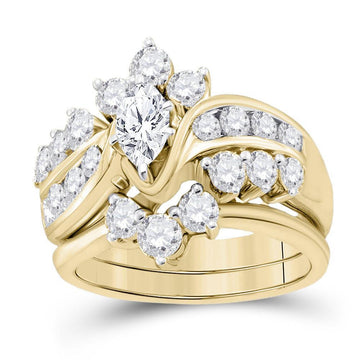 14kt Yellow Gold Marquise Diamond Bridal Wedding Ring Band Set 2 Cttw