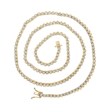 10kt Yellow Gold Mens Round Diamond 20-inch Single Row Tennis Chain Necklace 5 Cttw