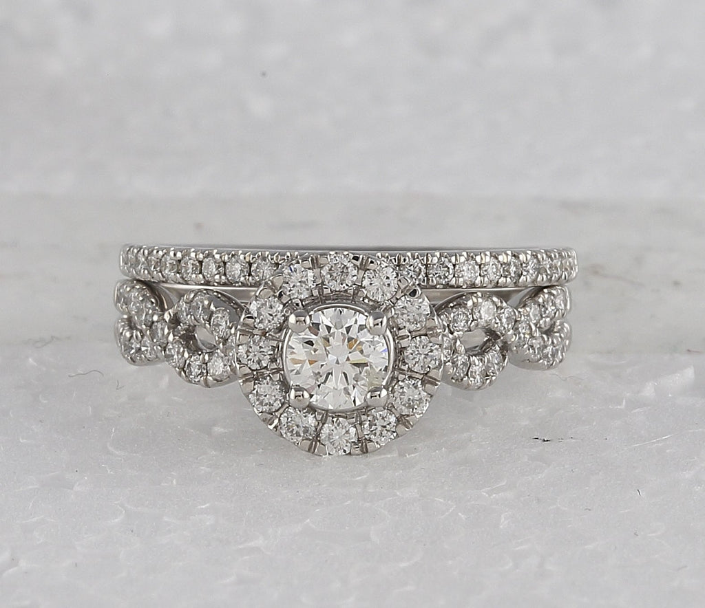 14kt White Gold Round Diamond Bridal Wedding Ring Band Set 1 Cttw