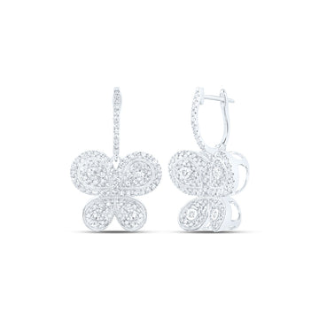 10kt White Gold Womens Round Diamond Butterfly Earrings 7/8 Cttw