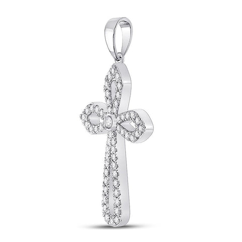 10kt White Gold Womens Round Diamond Gothic Cross Pendant 1/3 Cttw