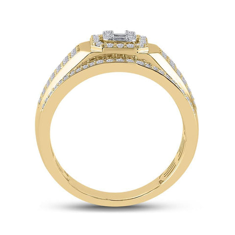14kt Yellow Gold Mens Baguette Diamond Square Cluster Ring 1 Cttw