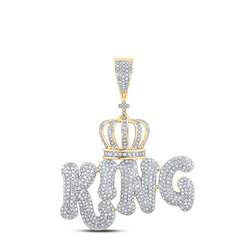 10kt Yellow Gold Mens Round Diamond King Crown Phrase Charm Pendant 2-3/8 Cttw